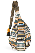 Load image into Gallery viewer, One-shoulder rope bag iwth teal, brown, and orange stripes

