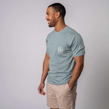 Load image into Gallery viewer, Man wearing seafoam Lake Life Great Lakes t-shirt
