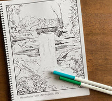 Load image into Gallery viewer, Minnehaha Falls Minneapolis, MN hand drawn coloring page
