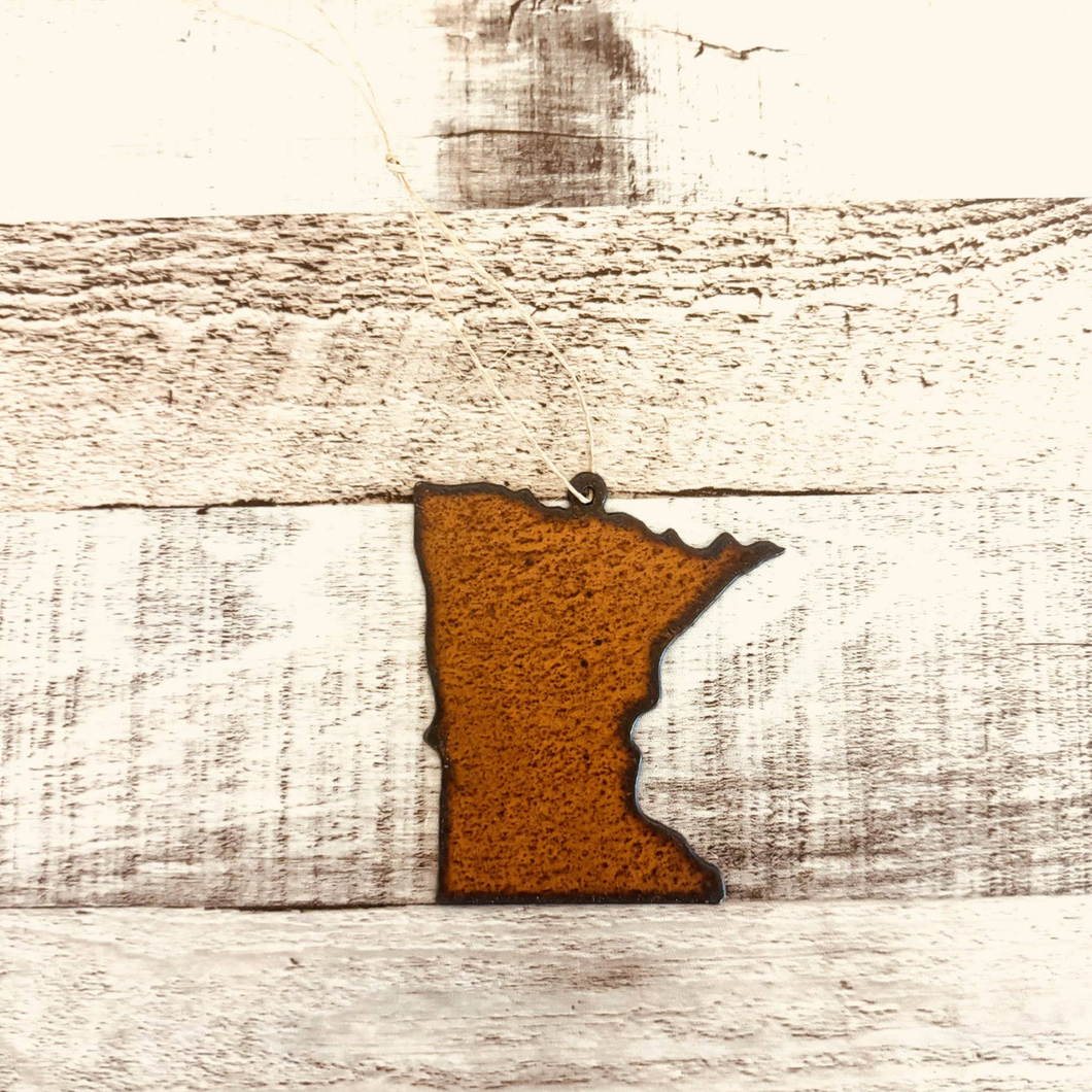 Minnesota State Shape Rustic Metal Ornament