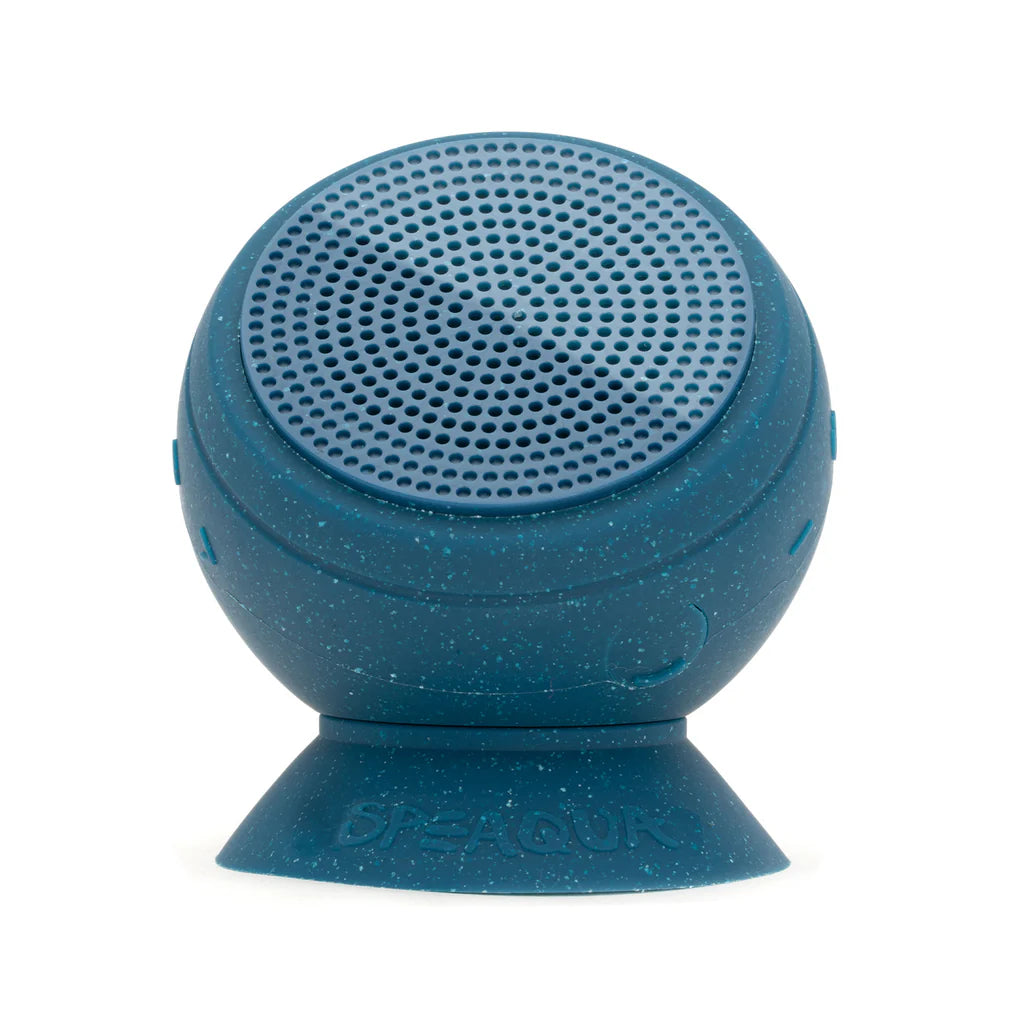 blue speckled waterproof speaker with sunction cup