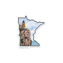 Load image into Gallery viewer, Minnesota shaped lighthouse with watercolor paining of  Split Rock Lighthouse
