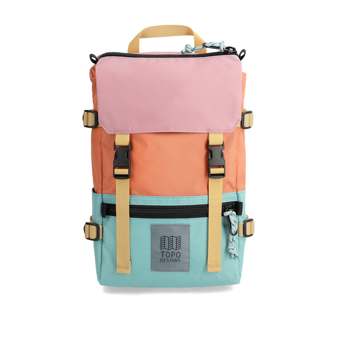 Mini Rover pack with pink flap and orange and light blue base