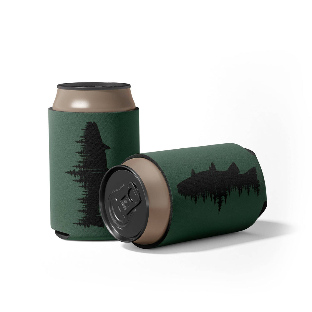 green can coolers with fish and tree design holding cans