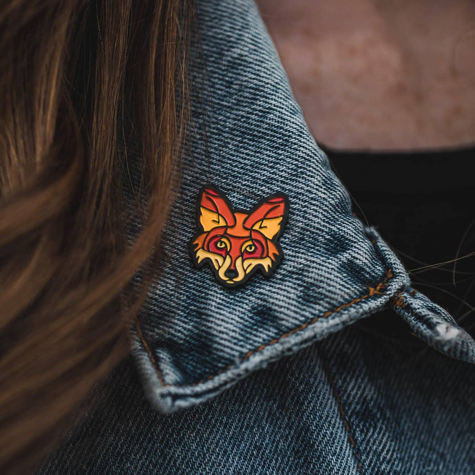 fox pin on denim jacket
