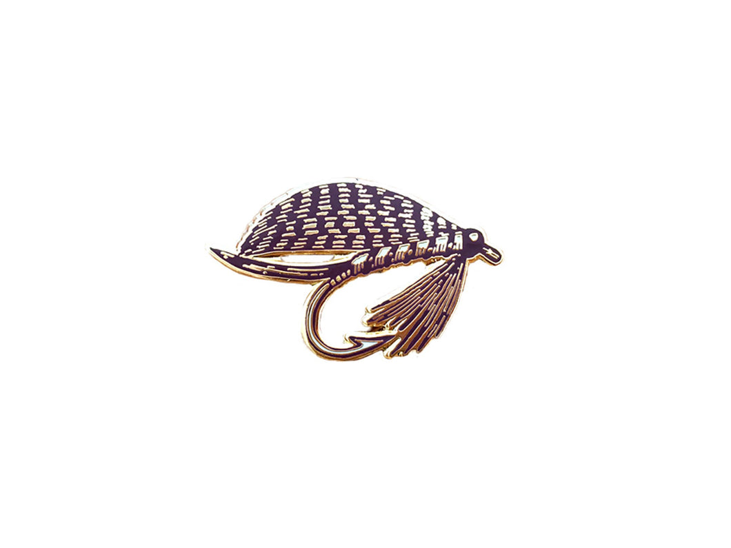 Purple and gold fly fishing pin