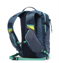 Load image into Gallery viewer, back view of hiking backpack that shows straps with zippered pocks on the stras
