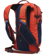 Load image into Gallery viewer, red backpack with straps that have dark blue and orange
