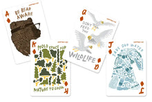 Load image into Gallery viewer, Playing cards with bears, trees, birds, and water scenes
