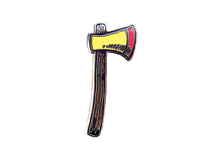 Axe pin with yellow and red axe