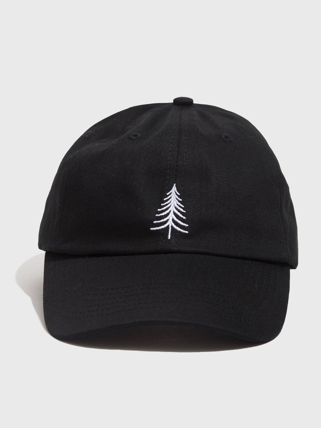 black hat with white embroidered tree