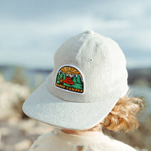 Load image into Gallery viewer, white youth corduroy hat with happy camper patch
