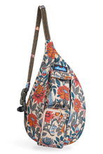 Load image into Gallery viewer, sling bag with grey, pink, orange, and teal flowers
