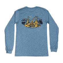 Load image into Gallery viewer, Keep Nature Wild blue longsleeve dog sitting by the campfire
