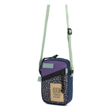 Load image into Gallery viewer, mini zippered shoulder bag that is purple and blue and teal
