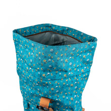 Load image into Gallery viewer, Blue floral-patterned bag with a brown strap on a white background
