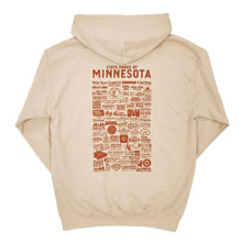 Load image into Gallery viewer, back of sweatshirt that has all of the state parks of minnesota listed
