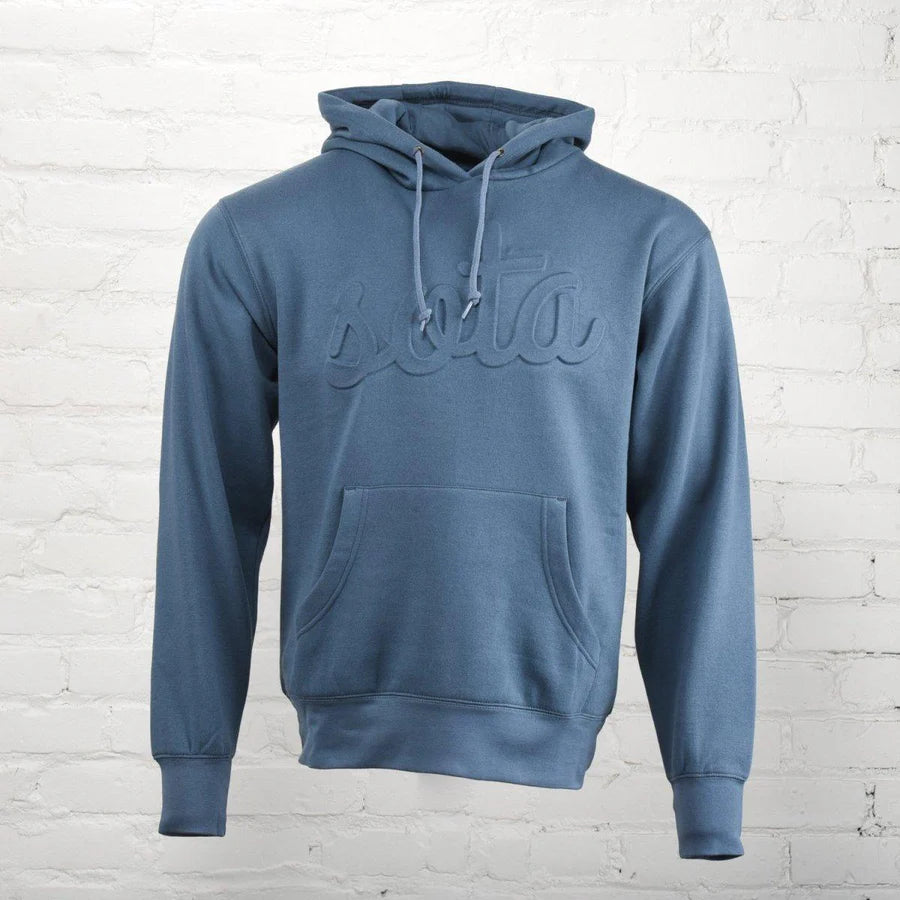 Blue hooded sweatshirt that has Sota embroidered