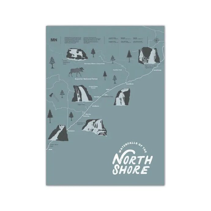 Poster that shows all the waterfalls on the North Shore of Minnesota