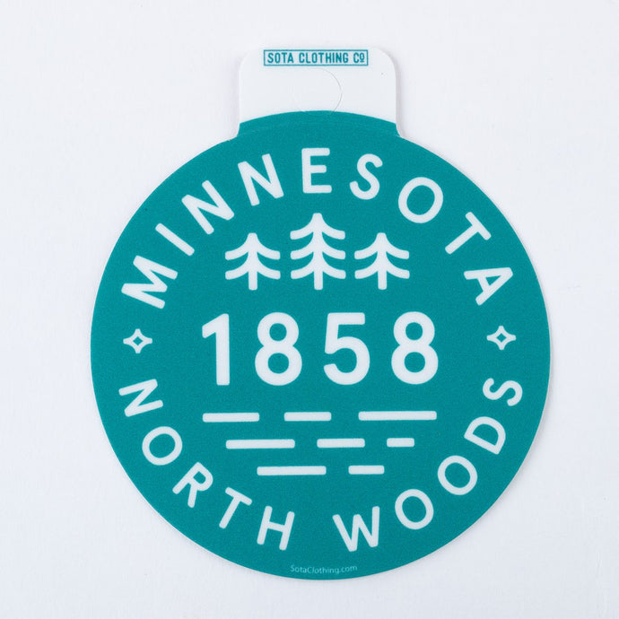 Teal Minnesota North woods 1858 sticker