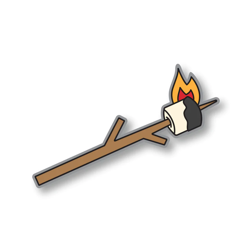Sticker with a burnt marshmallow on a stick