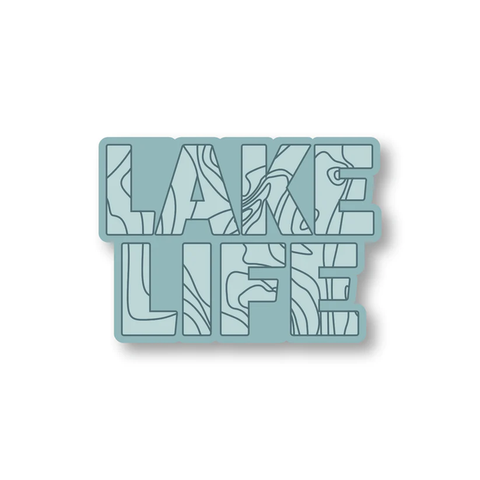Sticker that says lake life with depth lines