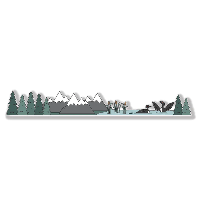 Loon, mountains, and trees wrap sticker