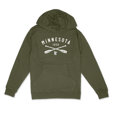 Load image into Gallery viewer, Minnesota cross paddle hooded sweatshirt in army green
