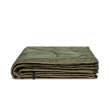 Load image into Gallery viewer, Olive green Rumpl blanket folded up
