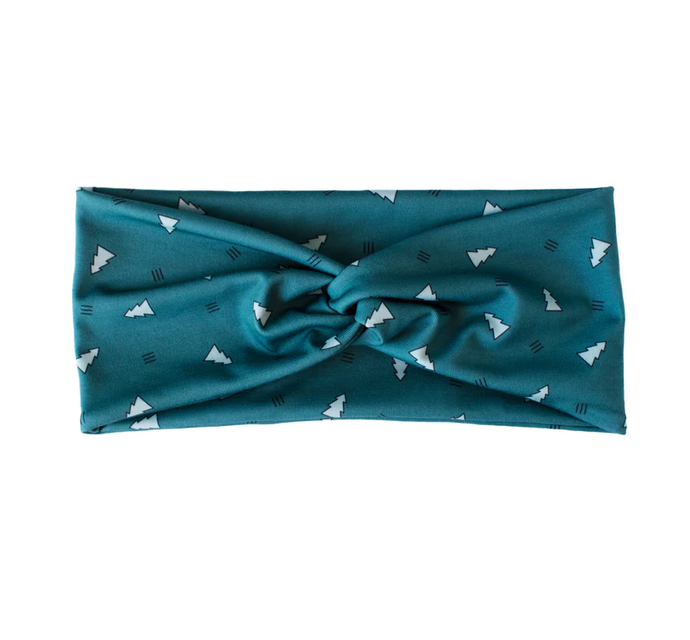 Trees and scratches teal hiking headband