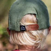 Load image into Gallery viewer, little boy wearing green corduroy hat. shows back clasp
