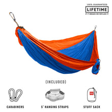 Load image into Gallery viewer, Double hammock that is orange and blue

